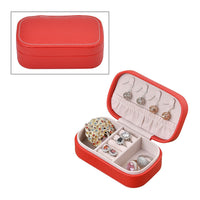 Pink Faux Leather Oval Shape Jewelry Box (4 Necklace Hooks, Pouch Pocket, 4 Ring Slot) (4.72"x3"x1.7")