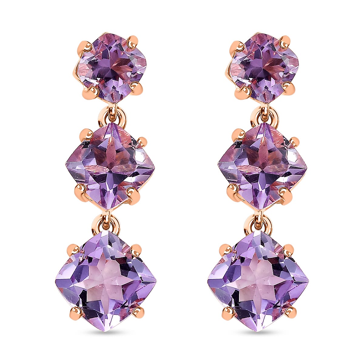 Rose De France Amethyst Dangling Earrings Vermeil Rose Gold Over Sterling Silver 9.50 ctw