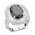 Black and White Simulated Diamond Halo Ring in Silvertone - Sticky add to cart bar