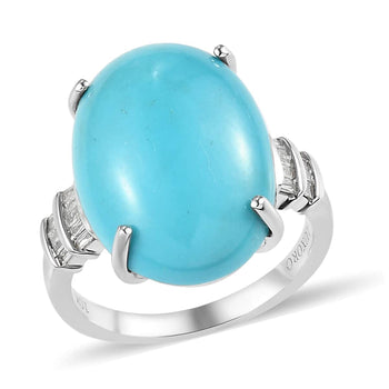 LUXORO 10K White Gold Premium Natural Arizona Sleeping Beauty Turquoise and Diamond Ring 3.45 Grams 9.00 ctw - Product card gallery slide 1 (10176946667833)