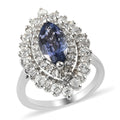 DOORBUSTER Tanzanite, Natural White Zircon Ring in Platinum Over Sterling Silver (Size 9.0) 3.10 ctw - Sticky add to cart bar