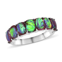Lab Created Blue Opal 7 Stone Ring in Stainless Steel (Size 10.0) 1.00 ctw