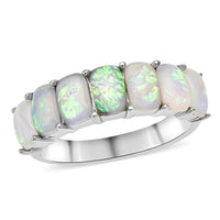 Lab Created Blue Opal 7 Stone Ring in Stainless Steel (Size 10.0) 1.00 ctw
