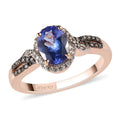 Tanzanite, Natural Champagne and White Diamond Ring in Vermeil Rose Gold Over Sterling Silver 1.40 ctw - Sticky add to cart bar
