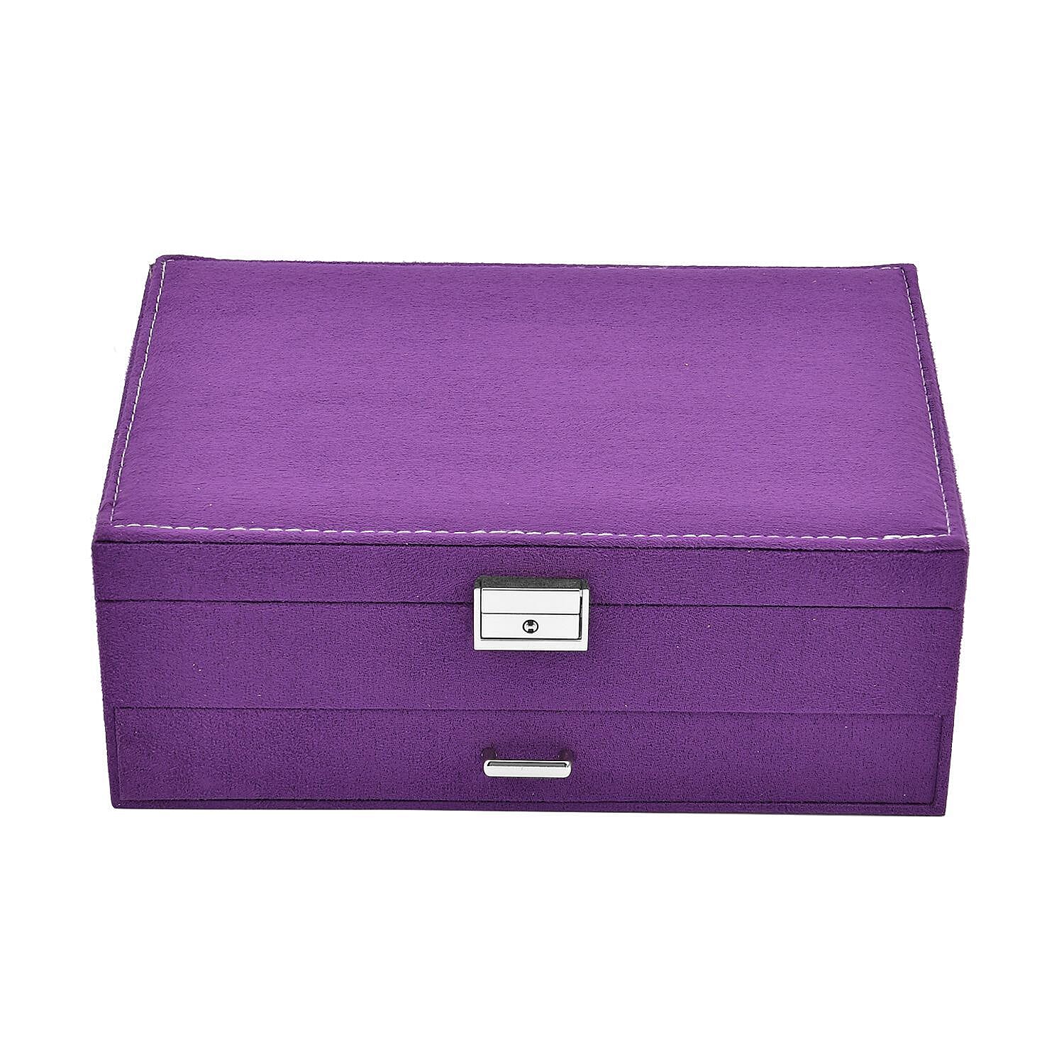 Purple Velvet 2 Tier Jewelry Box with Lock and Key (10.6"x7.48"x4")