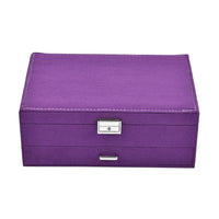 Purple Velvet 2 Tier Jewelry Box with Lock and Key (10.6"x7.48"x4")