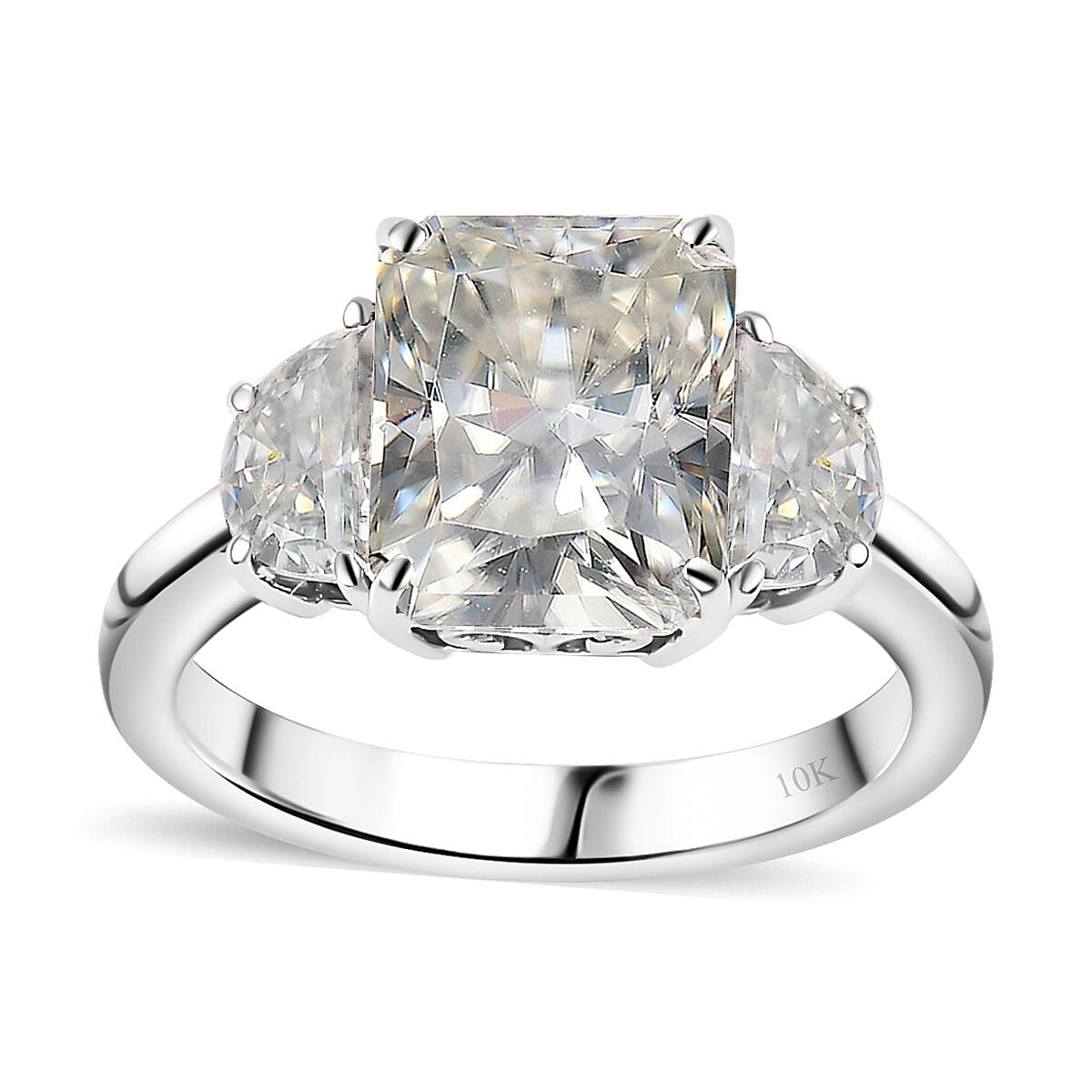 10K White Gold Radiant Cut Moissanite (Oct 10x8mm) Trilogy Ring (Size 10.0) 4.35 ctw