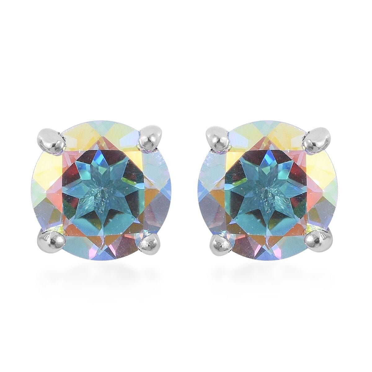 Mercury Mystic Topaz Solitaire Stud Earrings in Platinum Over Sterling Silver 1.90 ctw