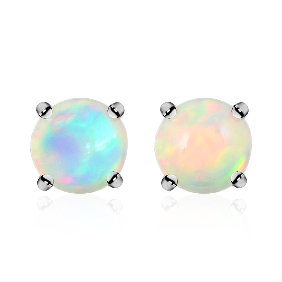 Premium Ethiopian Welo Opal Solitaire Stud Earrings in Platinum Over Sterling Silver 1.10 ctw