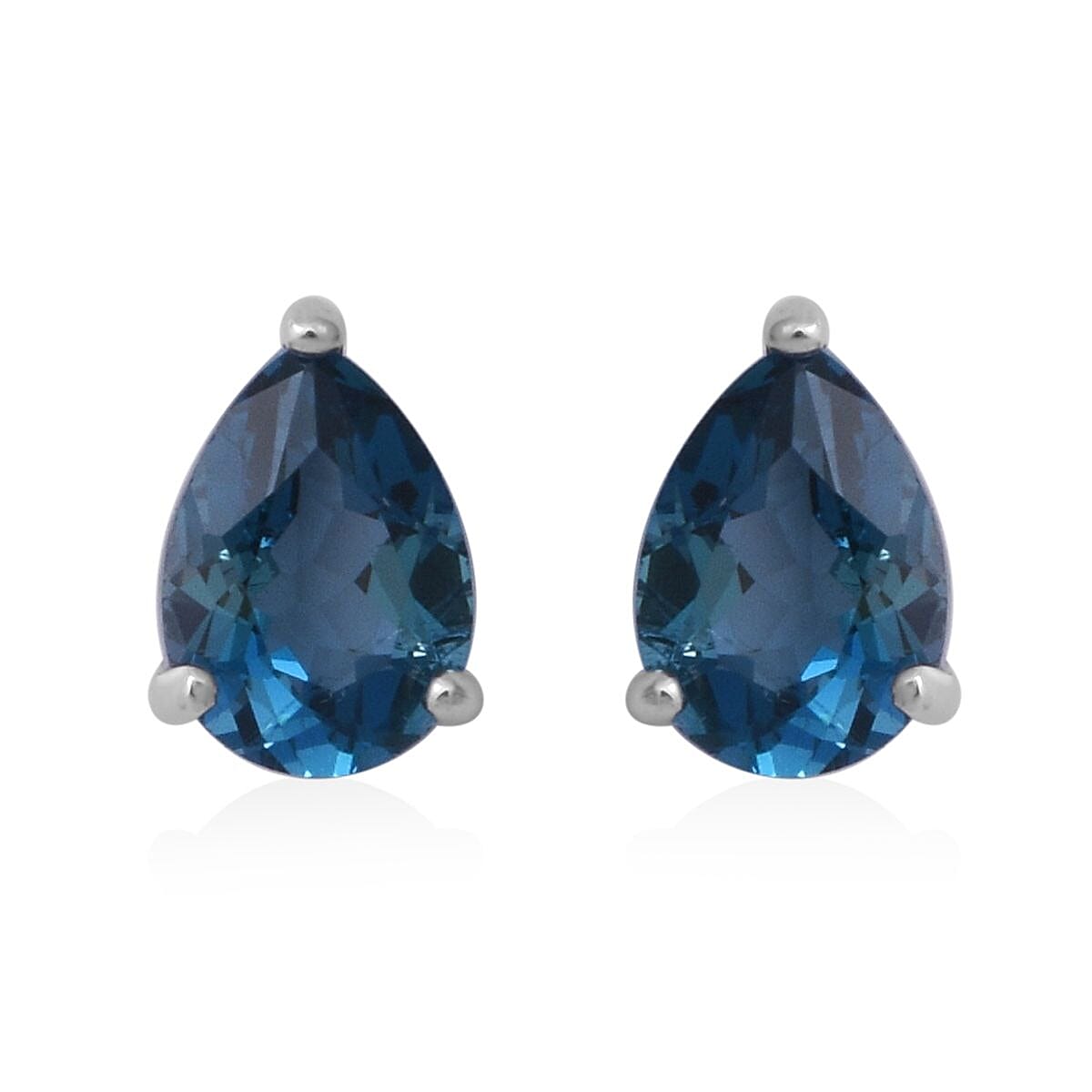 London Blue Topaz Stud Earrings in Platinum Over Sterling Silver 1.60 ctw