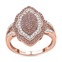 TLV Natural Pink and White Diamond Elongated Ring in Vermeil RG Over Sterling Silver (Size 10.0) 0.50 ctw