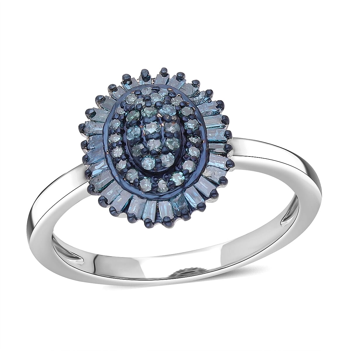 Blue Diamond Floral Ring in Platinum Over Sterling Silver 0.50 ctw