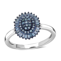 Blue Diamond Floral Ring in Platinum Over Sterling Silver 0.50 ctw