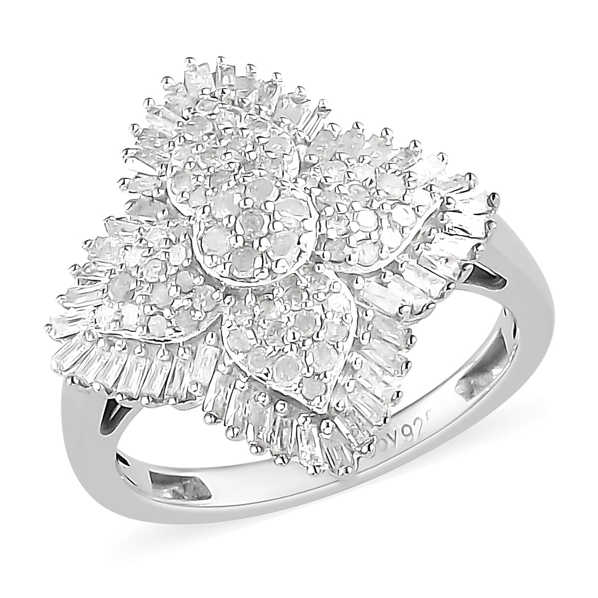 Diamond Cluster Ring in Platinum Over Sterling Silver