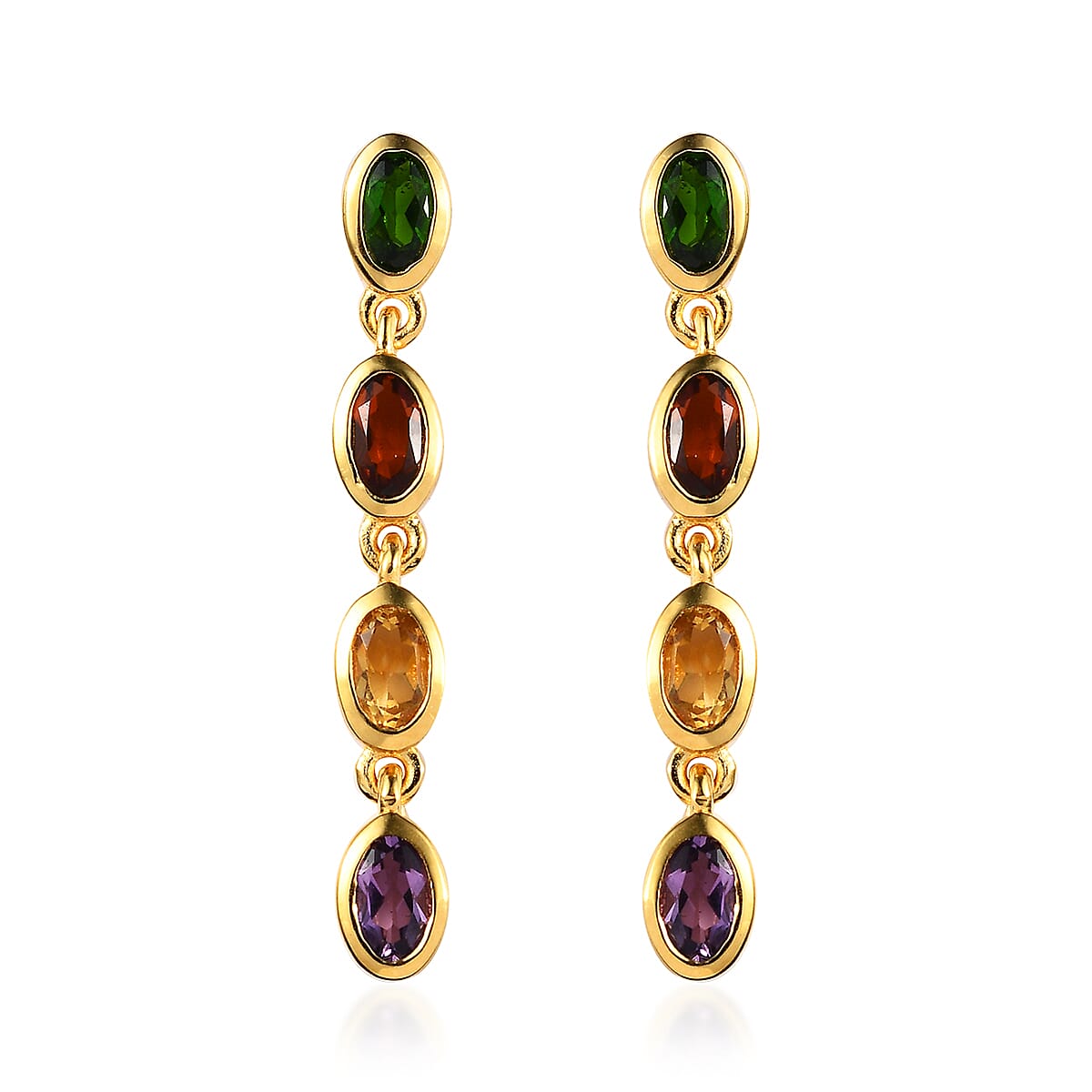 Multi Gemstone Dangle Earrings in Vermeil Yellow Gold Over Sterling Silver 1.85 ctw