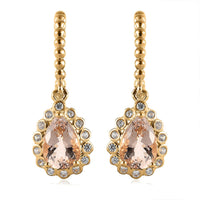 Pink Morganite and White Zircon Floral Pear Shaped Earrings in Vermeil YG Over Sterling Silver 3.75 ctw