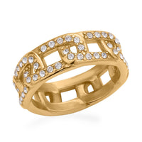 Austrian Crystal Ring in ION Plated YG Stainless Steel