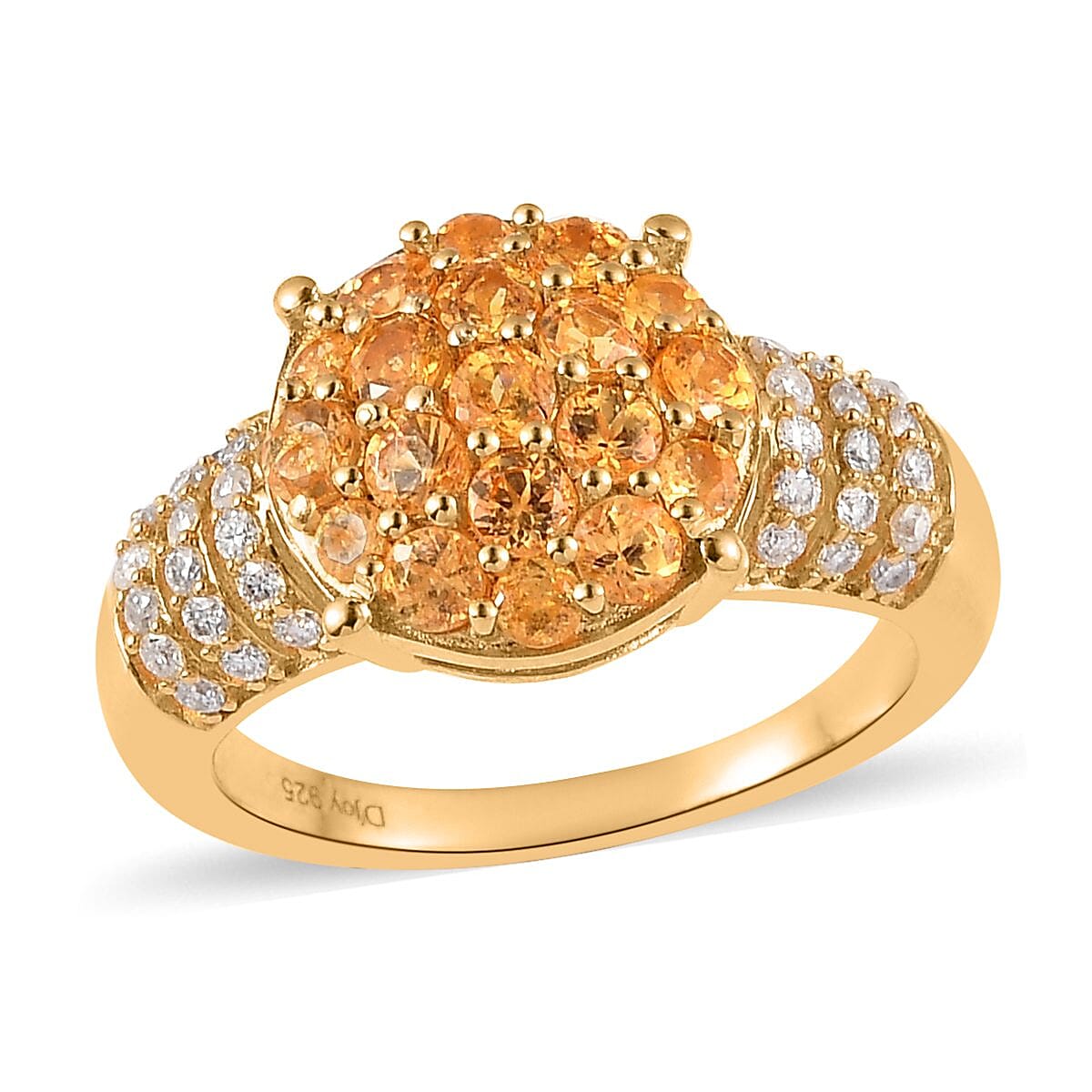 Premium Viceroy Spessartine Garnet and Moissanite Cluster Ring in Vermeil Yellow Gold Over Sterling Silver 1.75 ctw