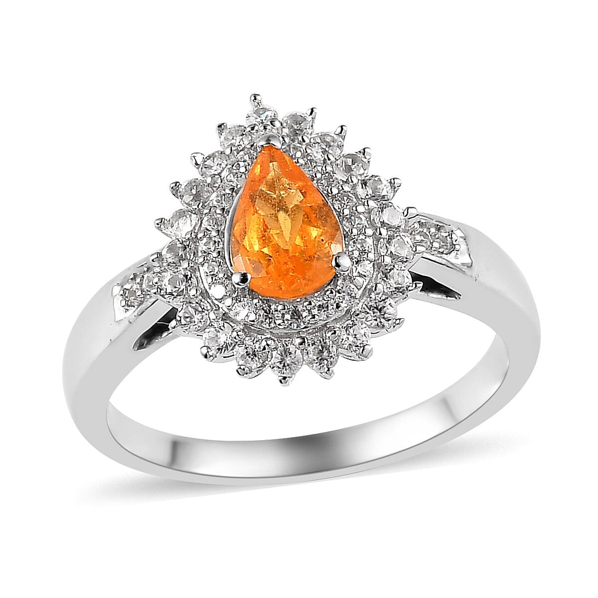 Viceroy Spessartine Garnet and Natural White Zircon Double Halo Ring in Platinum Over Sterling Silver 1.35 ctw