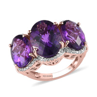 Checkerboard Cut Premium African Amethyst and White Zircon 12.15 ctw Ring in 18K Vermeil Rose Gold Over Sterling Silver (Size 7.0)