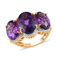 Premium African Amethyst, White Zircon Ring in 18K Vermeil YG Over Sterling Silver (Size 7.0) 12.15 ctw
