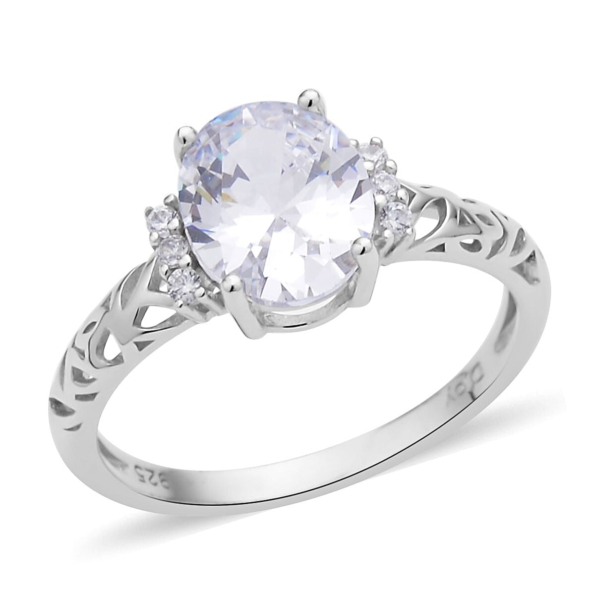 Simulated Diamond Ring in Rhodium Over Sterling Silver