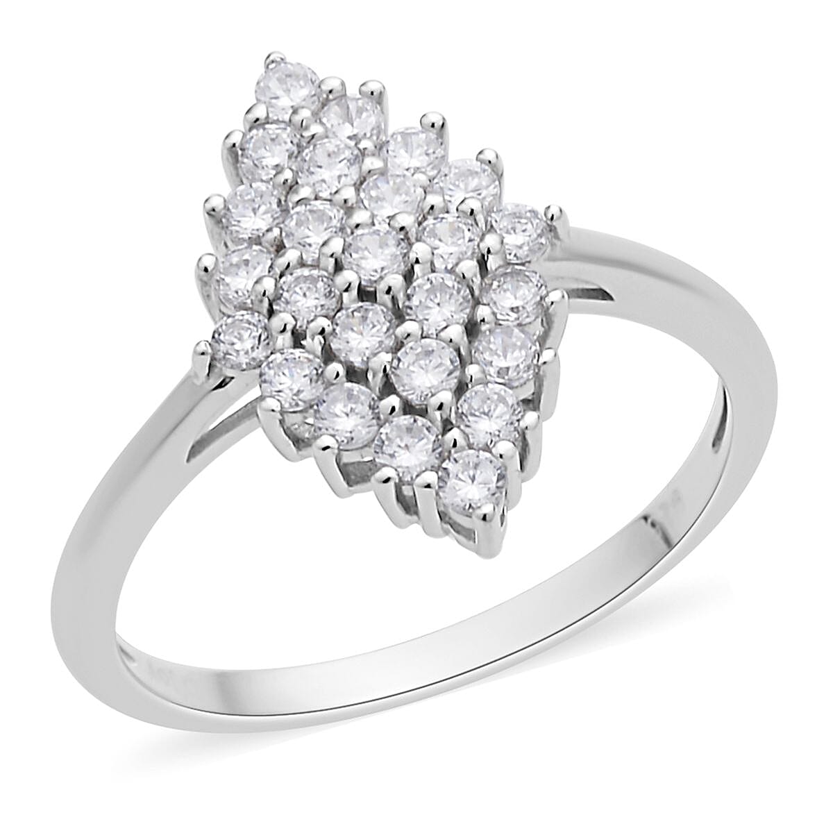 Simulated Diamond Marquise Shape Ring in Rhodium Over Sterling Silver