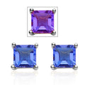 Asscher Cut Color Change Fluorite Solitaire Stud Earrings in Platinum Over Sterling Silver 2.70 ctw - Sticky add to cart bar