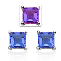 Asscher Cut Color Change Fluorite Solitaire Stud Earrings in Platinum Over Sterling Silver 2.70 ctw