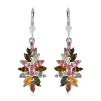 Jardin Collection Multi-Tourmaline Floral Spray Earrings in Platinum Over Sterling Silver 4.50 ctw