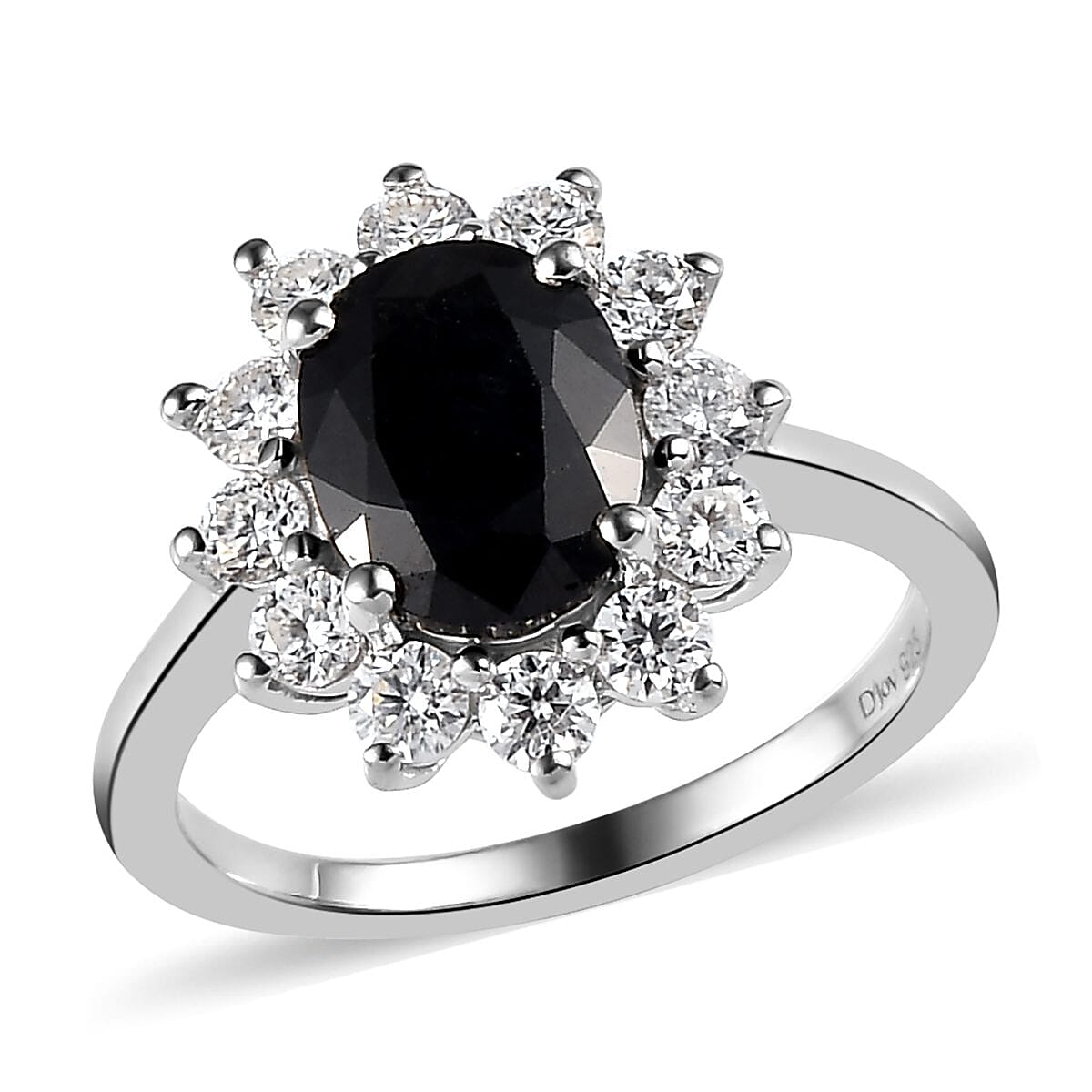 Midnight Sapphire and Moissanite Sunburst Ring in Platinum Over Sterling Silver 3.25 ctw