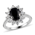 Midnight Sapphire and Moissanite Sunburst Ring in Platinum Over Sterling Silver 3.25 ctw - Sticky add to cart bar