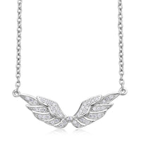 Simulated Diamond Angel Wing Necklace 20 Inches in Rhodium Over Sterling Silver 0.30 ctw