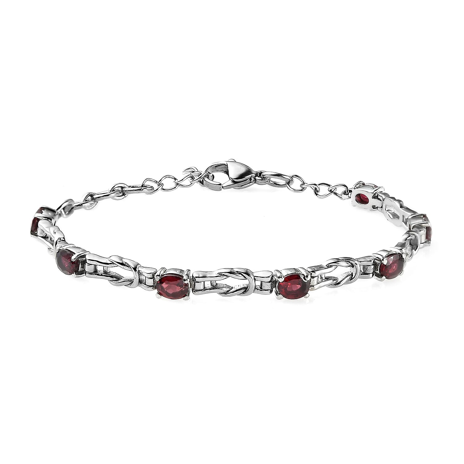 Orissa Rhodolite Garnet Bracelet in Stainless Steel (6.50 In) 3.00 ctw , Tarnish-Free, Waterproof, Sweat Proof Jewelry