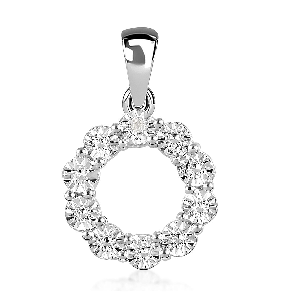 Diamond Accent Circle Pendant in Sterling Silver