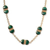 African Malachite Necklace 24 Inches in Vermeil Yellow Gold Over Sterling Silver 30.65 Grams 55.50 ctw