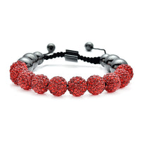 Hematite, Red Austrian Crystal Shamballa Style Friendship Bracelet Adjustable (5-9 in)