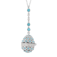 Blue and White Austrian Crystal Easter Egg Necklace (23.5 Inches) in Silvertone