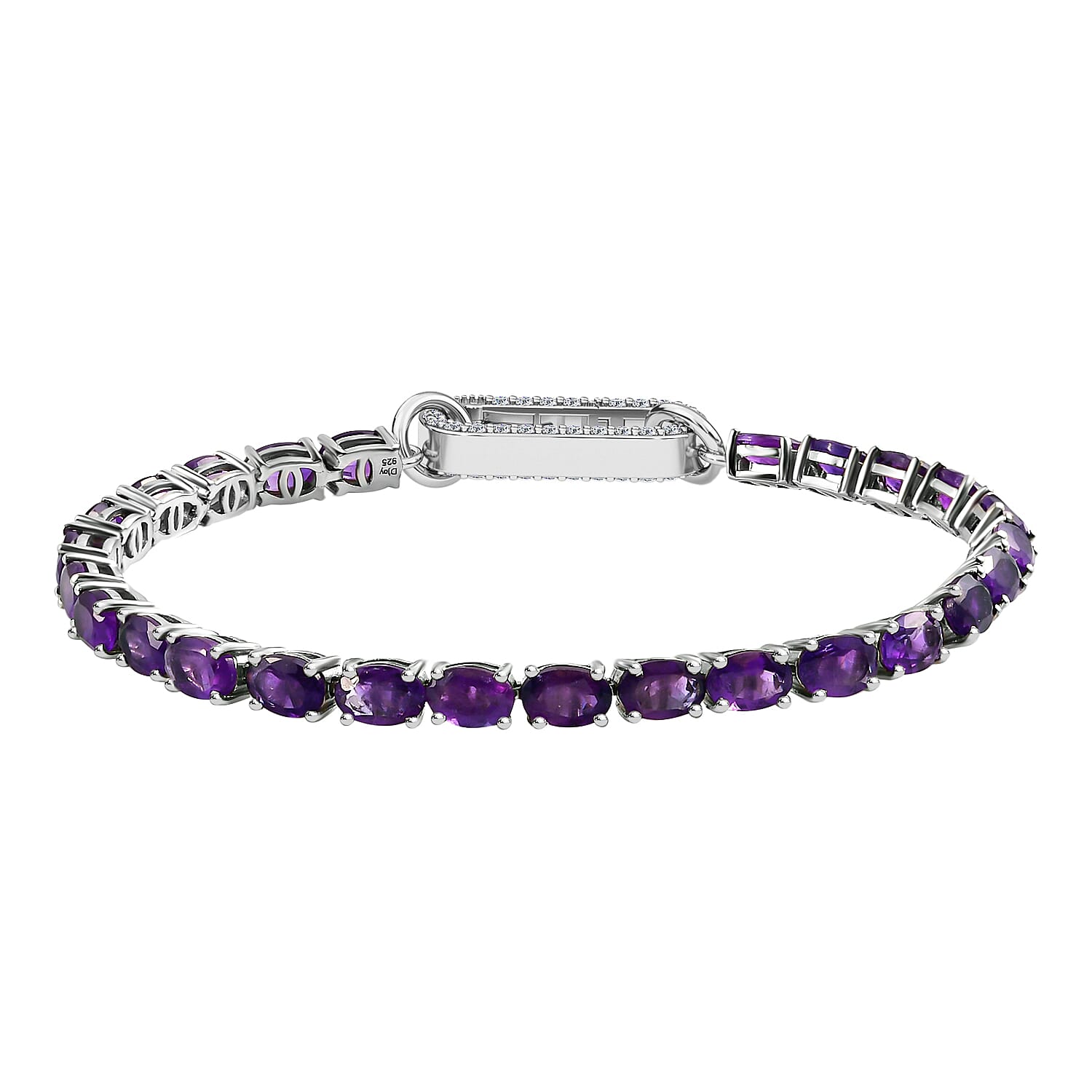 Amethyst and Simulated Diamond Fancy Bracelet in Platinum Over Sterling Silver (7.25 In) 9.85 Grams 11.50 ctw