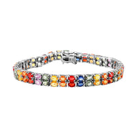 DOORBUSTER Multi Sapphire Double Row Bracelet in Platinum Over Sterling Silver (8.00 In) 15.50 Grams 21.00 ctw
