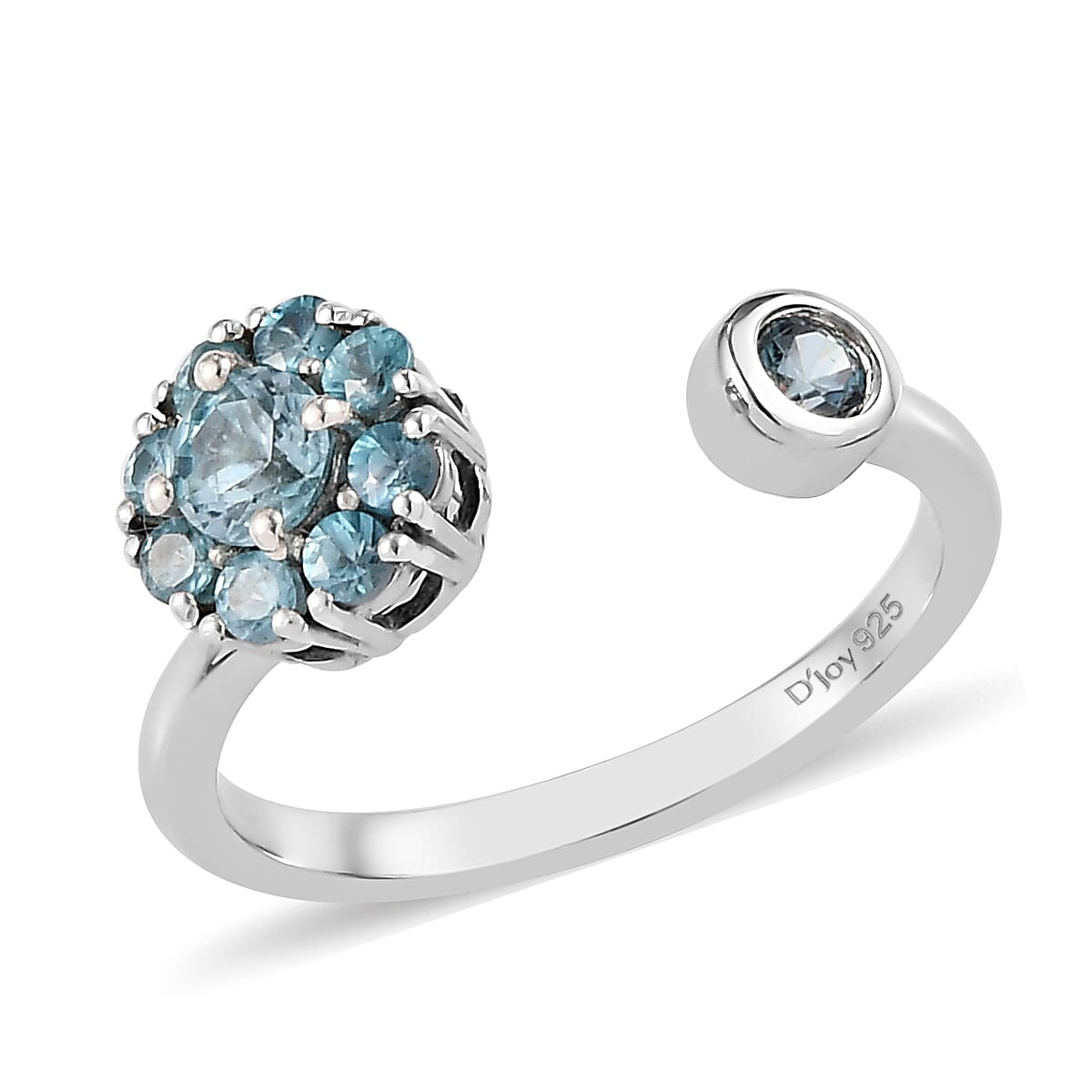 Cambodian Blue Zircon December Birthstone Anxiety Spinner Openable Band Ring in Platinum Over Sterling Silver (Medium Adjustable Size 6-8) (Size 11.0) 1.15 ctw
