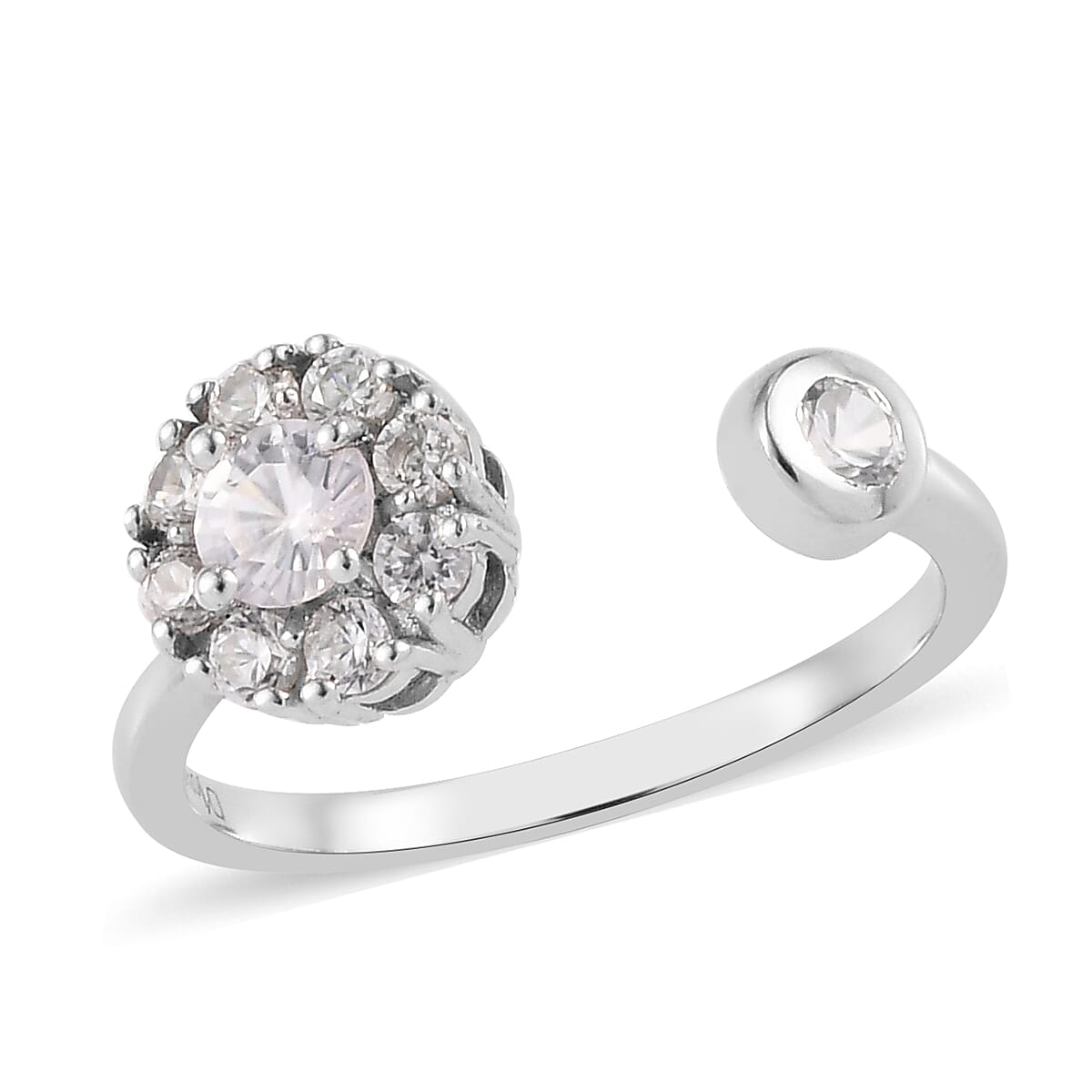 White Zircon Birthstone Anxiety Spinner Openable Band Ring in Platinum Over Sterling Silver (Medium Adjustable Size 9-11) 0.90 ctw (Size 6)