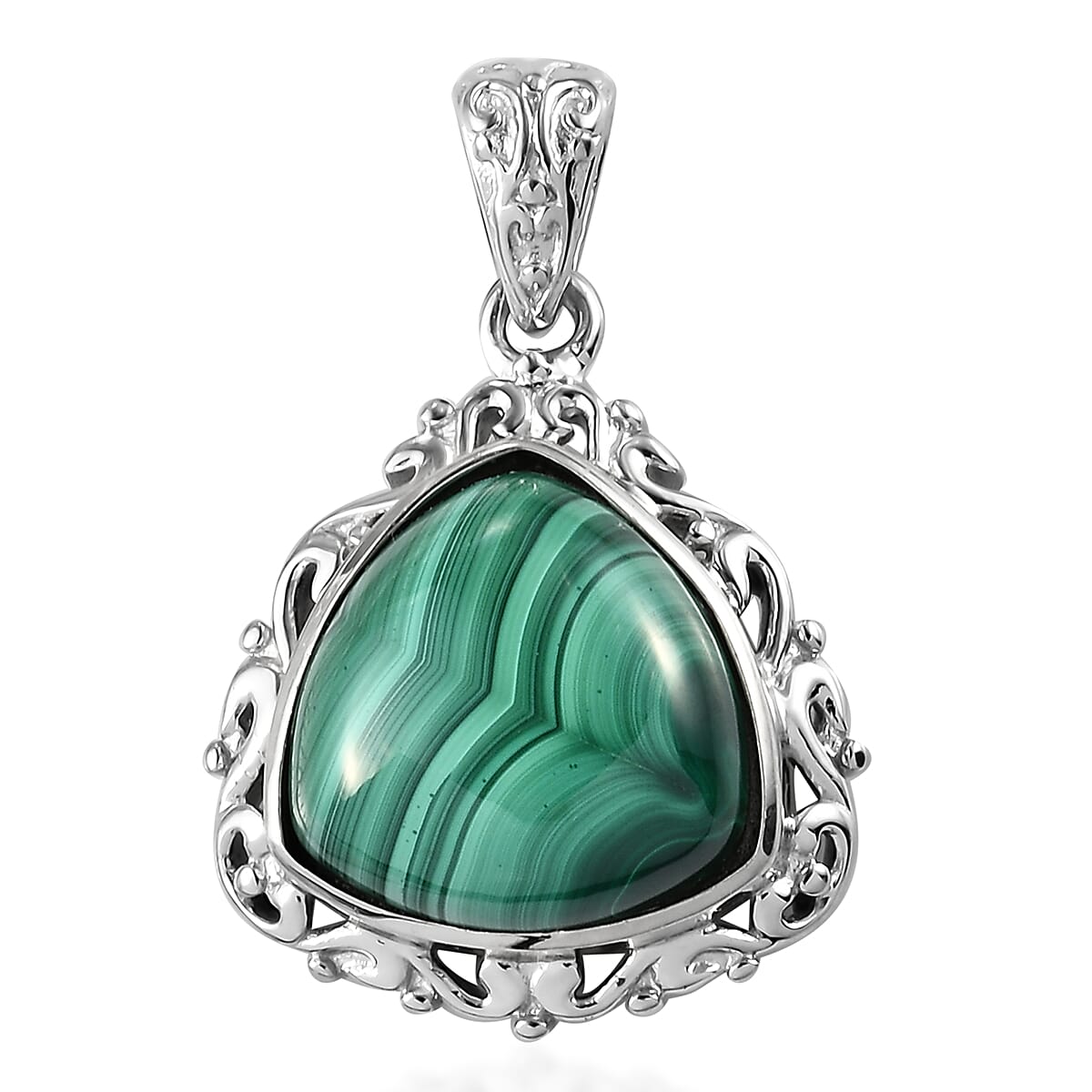 African Malachite Solitaire Pendant in Platinum Over Copper with Magnet 13.40 ctw