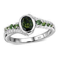 Chrome Diopside and White Zircon 1.40 ctw Ring in Platinum Over Sterling Silver (Size 6.5)