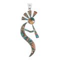 SANTA FE Style Turquoise and Mother Of Pearl Kokopelli Pendant in Sterling Silver 10.40 Grams 4.50 ctw - Sticky add to cart bar