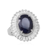 Madagascar Blue Sapphire and White Topaz Cocktail Ring in Platinum Over Sterling Silver (Size 10.0) 7.25 Grams 10.85 ctw