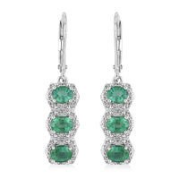 AAA Kagem Emerald and White Zircon Dangle Earrings in Rhodium Over Sterling Silver 2.25 ctw