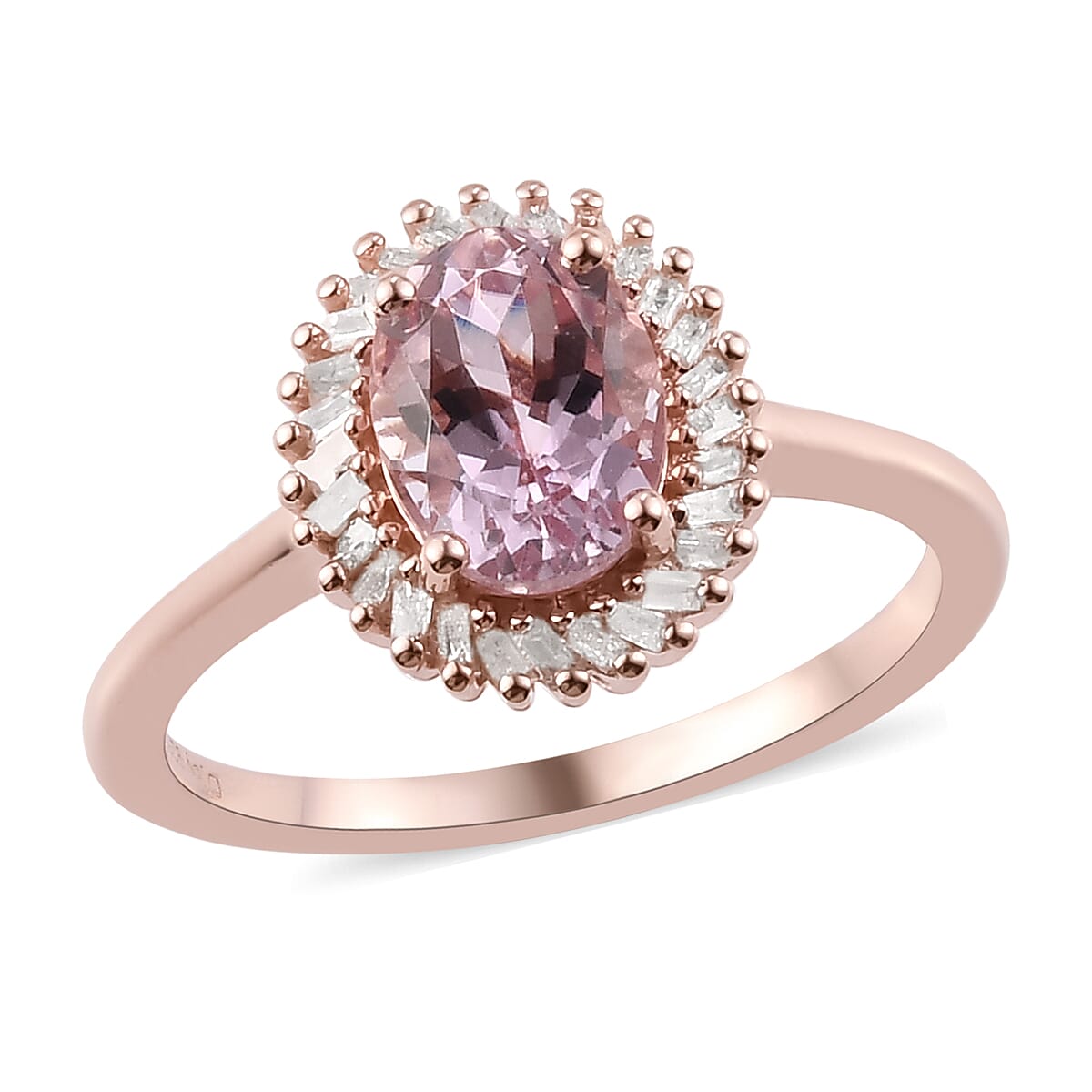 Premium Martha Rocha Kunzite and Diamond Halo Ring in Vermeil Rose Gold Over Sterling Silver (Size 7.0) 1.90 ctw
