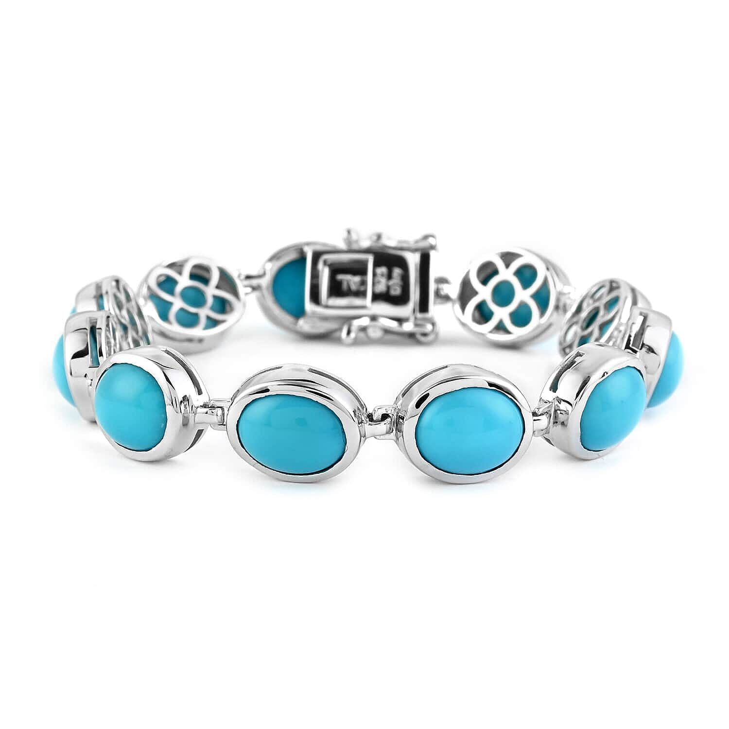 AMERICAN Natural Sleeping Beauty Turquoise Station Bracelet in Platinum Over Sterling Silver (6.50 In) 16.20 Grams 29.40 ctw