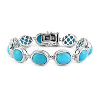 AMERICAN Natural Sleeping Beauty Turquoise Station Bracelet in Platinum Over Sterling Silver (6.50 In) 16.20 Grams 29.40 ctw